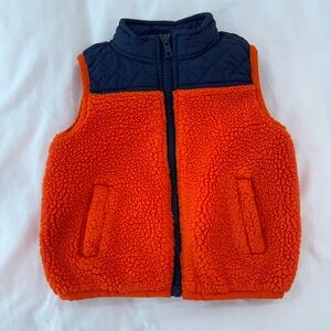 Janie and Jack Orange Sherpa Vest with Navy Yoke
